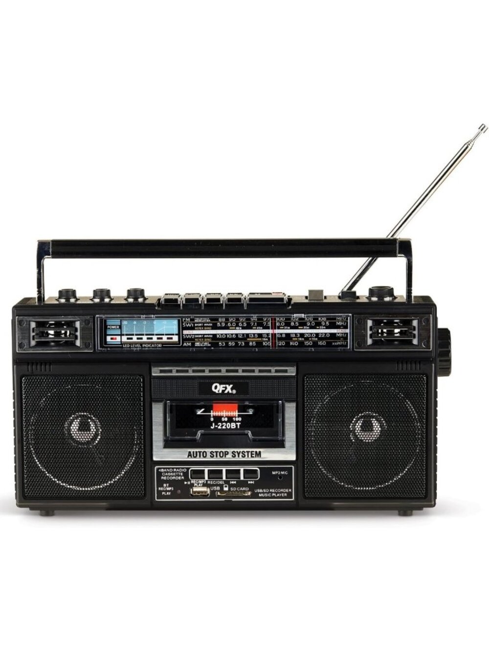 Retro Bluetooth Boombox Cassette Player & Recorder, Portable Music System, Black